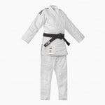 Weißer Judogi Adidas J730 Champion III IJF schlanke Streifen Italien