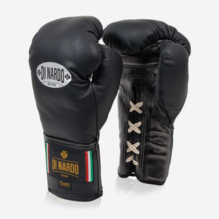 Boxhandschuhe Di Nardo mit Schnürsenkel 12 Oz Schwarz-dunkelsilber-Combat Arena