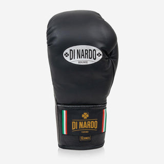 Boxhandschuhe Di Nardo mit Schnürsenkel 12 Oz Schwarz-dunkelsilber-Combat Arena
