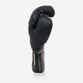 Boxhandschuhe Di Nardo mit Schnürsenkel 12 Oz Schwarz-dunkelsilber-Combat Arena
