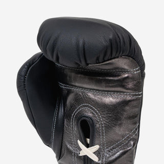 Boxhandschuhe Di Nardo mit Schnürsenkel 12 Oz Schwarz-dunkelsilber-Combat Arena