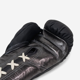 Boxhandschuhe Di Nardo mit Schnürsenkel 12 Oz Schwarz-dunkelsilber-Combat Arena