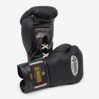 Boxhandschuhe Di Nardo mit Schnürsenkel 12 Oz Schwarz-dunkelsilber-Combat Arena