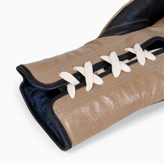 Boxhandschuhe Di Nardo mit Schnürsenkeln Schwarz-Beige 12 oz 