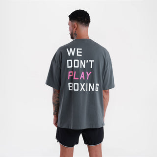 T-shirt Boxraw We Don't Play Boxing Oversize Grigio-rosa-Combat Arena